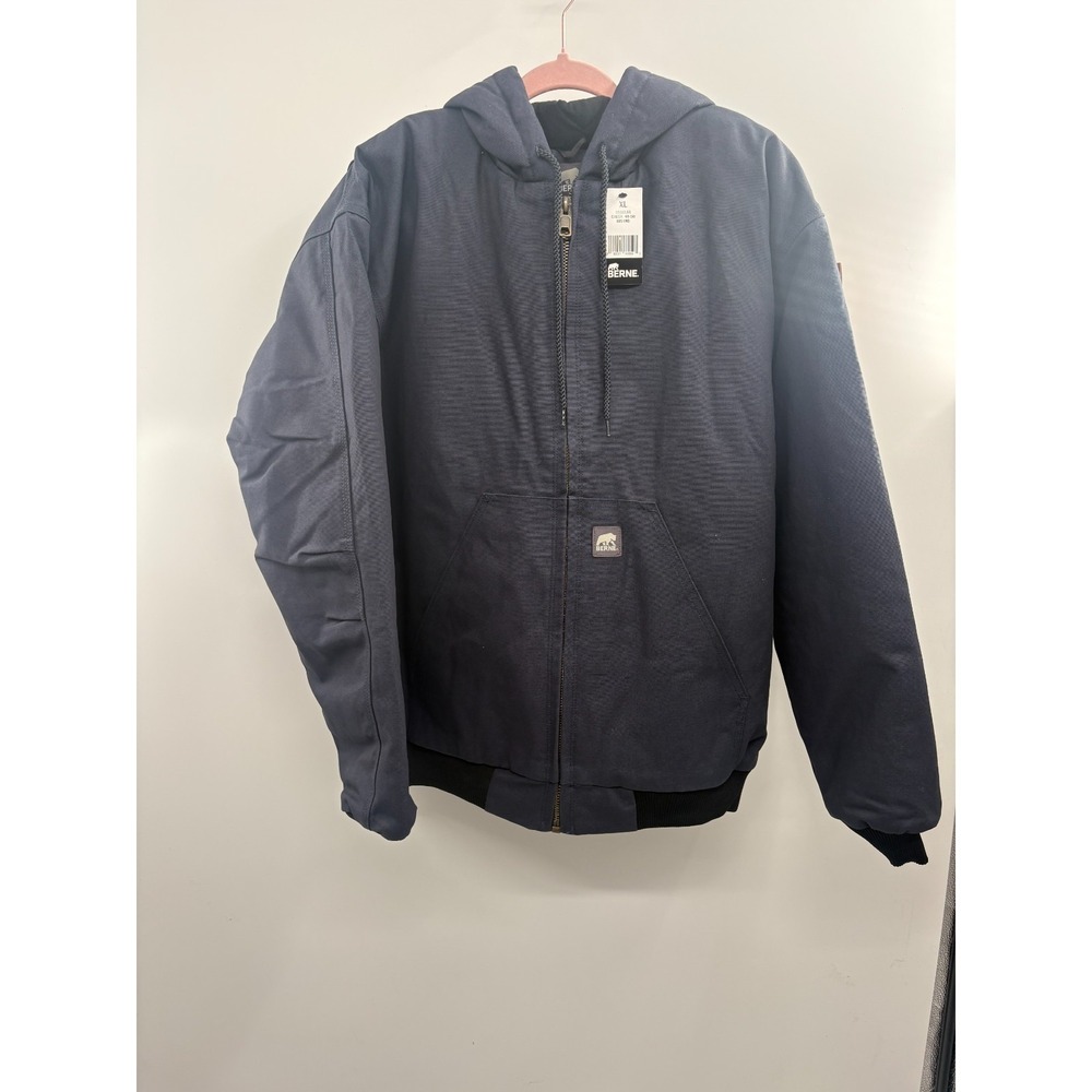 NWT Berne HJ51ND‎ Heritage Duck Hooded Active Jacket Men XL Blue Canvas Full-Zip